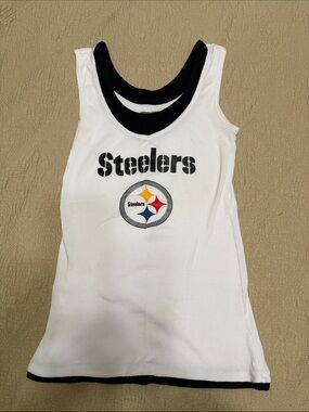 NFL Steelers White Tank Top with Black Trim and Team Logo